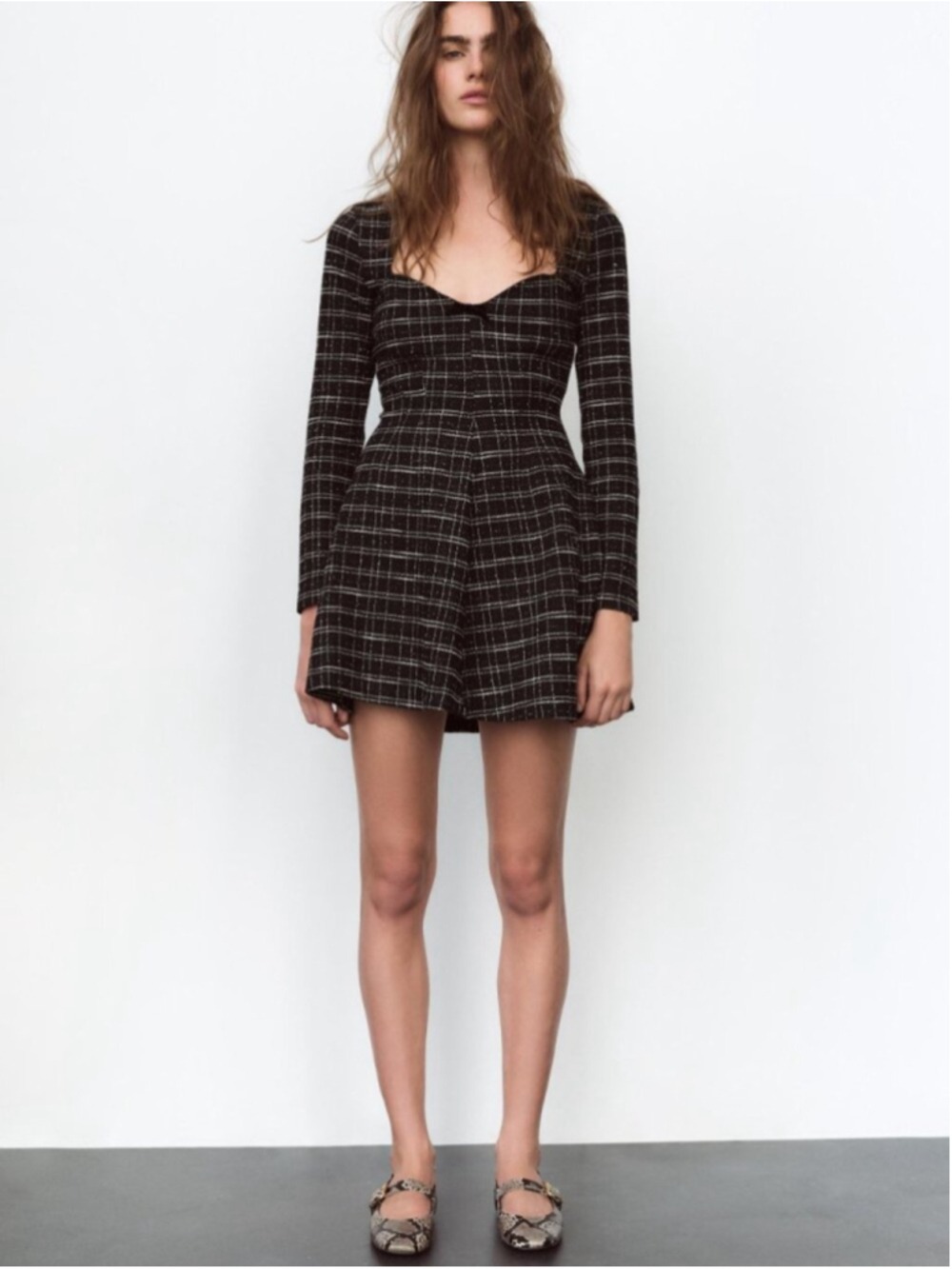 New Zara Checkered Skater Sweetheart neckline Dress Size M